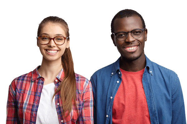 Portrait of interracial couple smiling with pleasure standing shoulder to shoulder